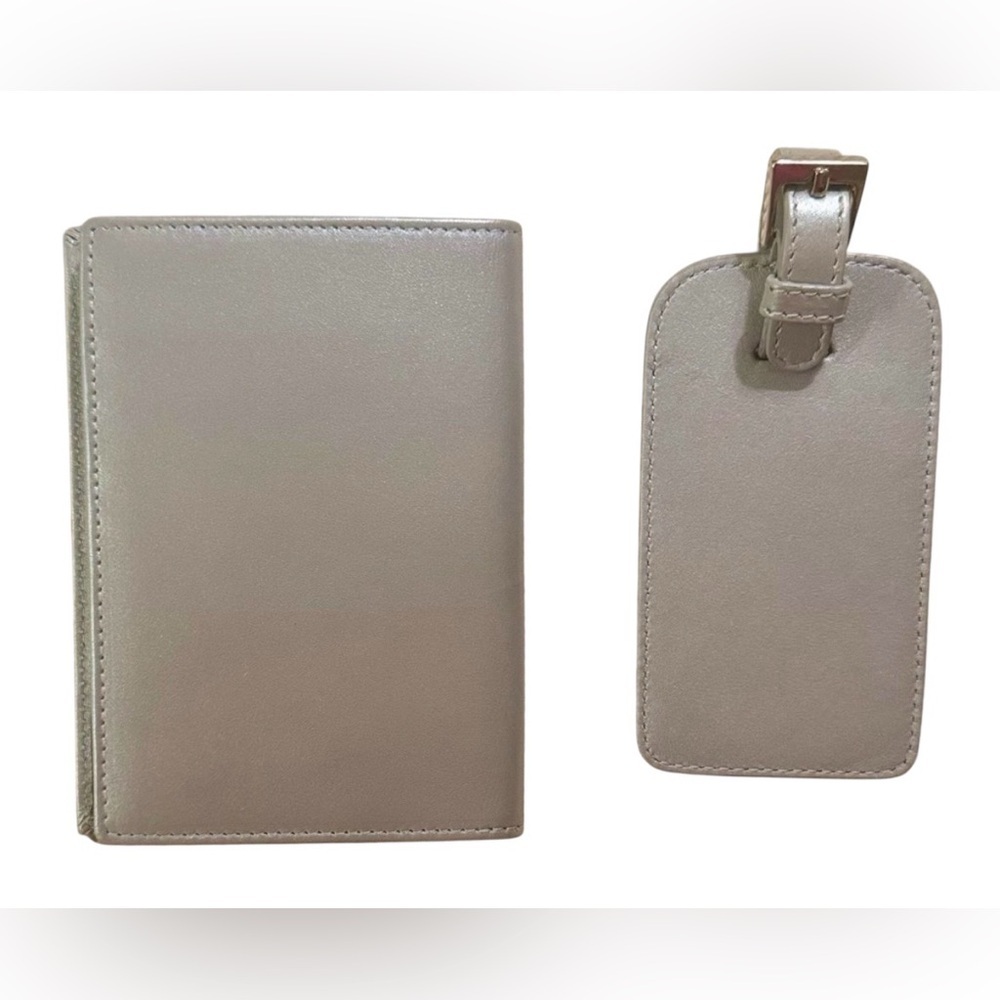 NWOT ROYCE New York Gray Leather Travel Set- Passport Holder & Luggage Tag - Picture 3 of 5